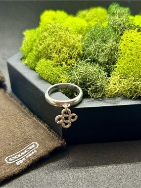 Coach Sterling Silver Ring with Dangling Logo Charm